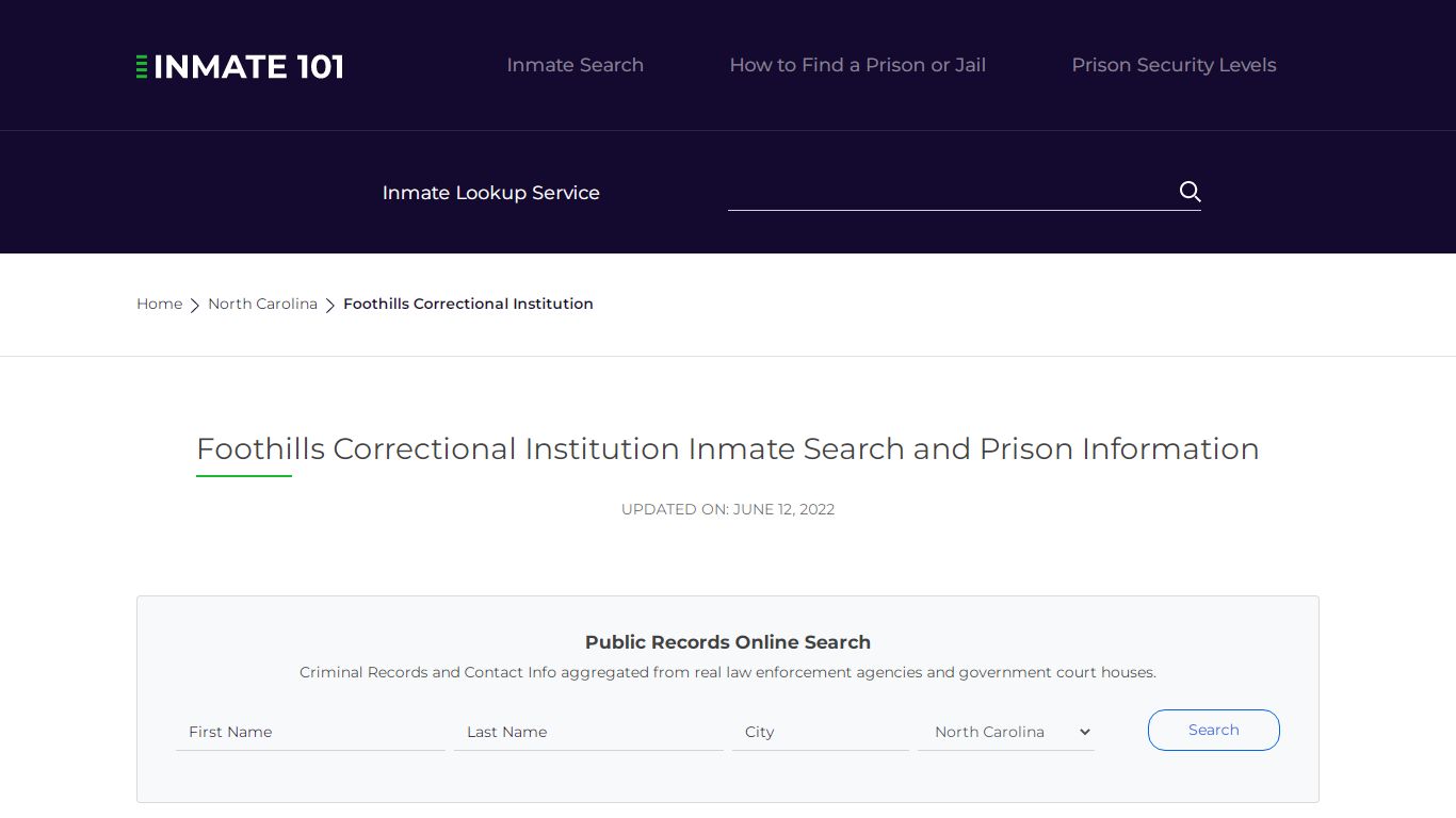 Foothills Correctional Institution Inmate Search ...