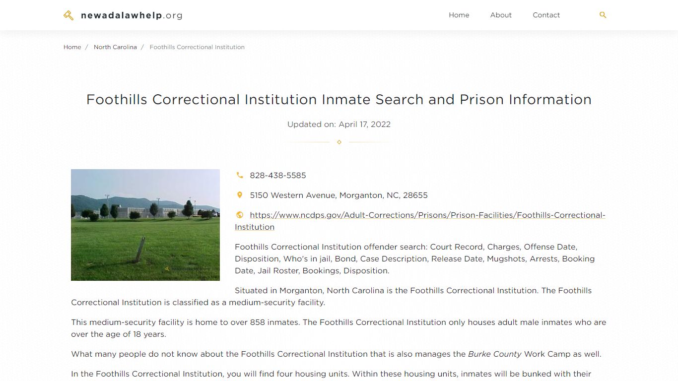 Foothills Correctional Institution Inmate Search ...